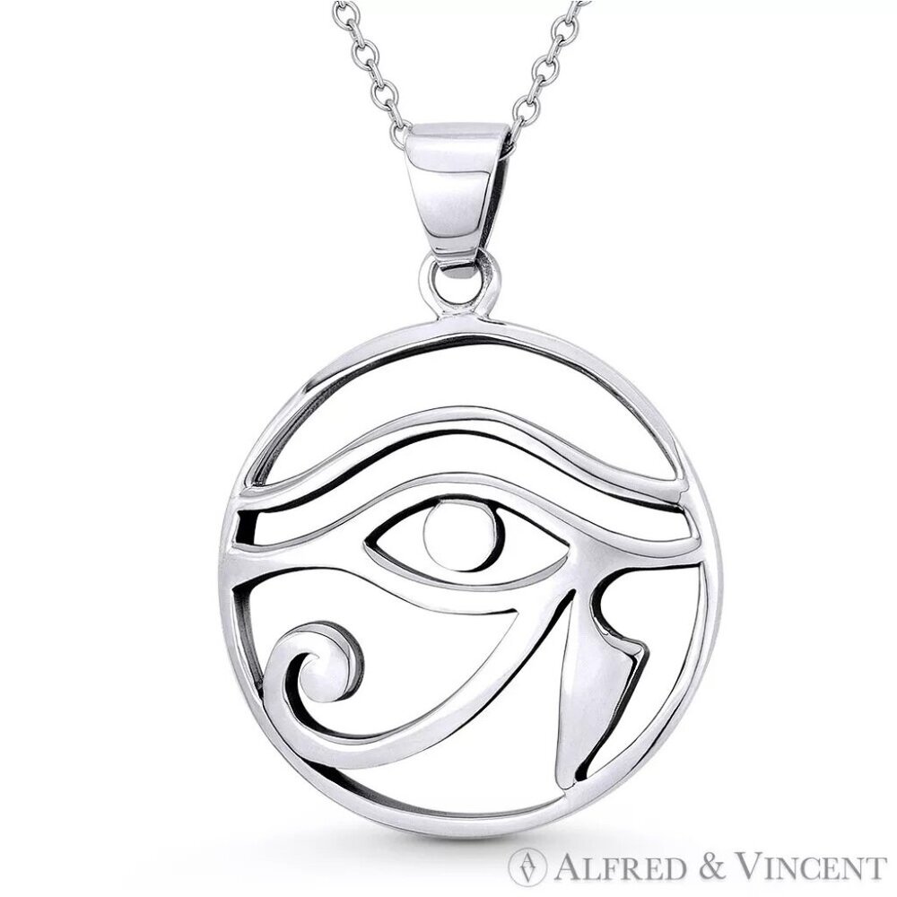 Eye of Horus Egyptian Luck Charm Pendant in Oxidized .925 Sterling Silver